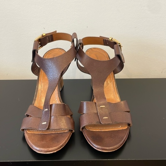 Leonardo Principi Vero Cuoio brown leather heel sandals strap Italy 40 (9) - Picture 2 of 8